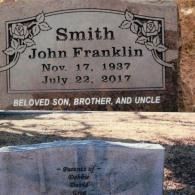 Headstone of John Franklin Smith, born Nov. 17, 1937, died July 22, 2017, inscribed with 