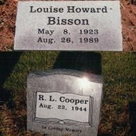 Two granite grave markers. Top: Louise Howard Bisson (1923–1989). Bottom: R. L. Cooper (died Aug. 22, 1944).