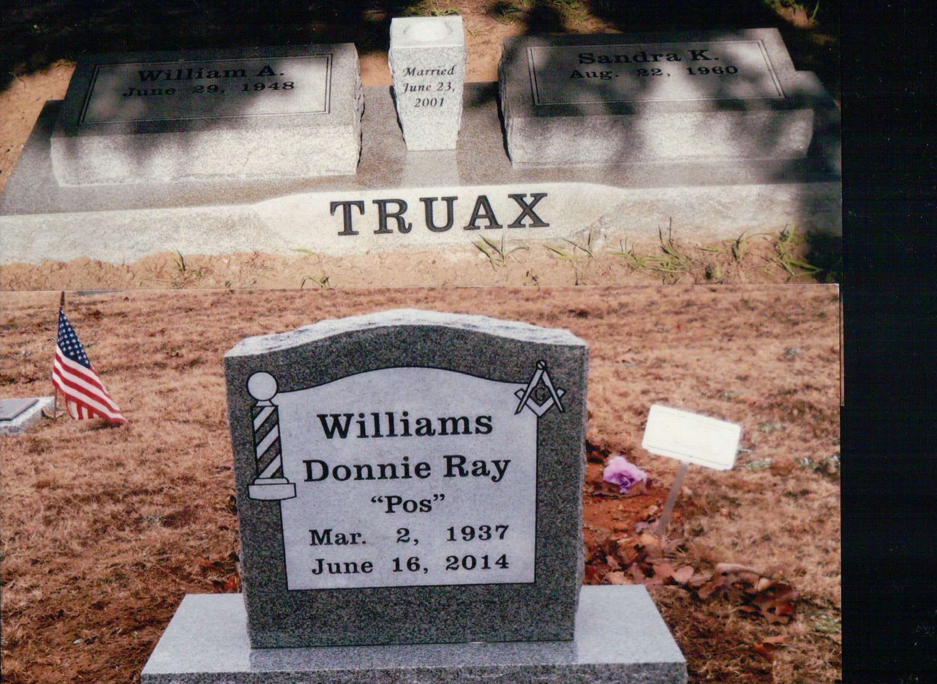 A grave marker for Donnie Ray Williams, 