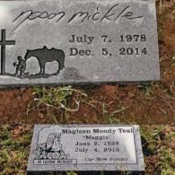 Two granite grave markers on grass. The top reads 