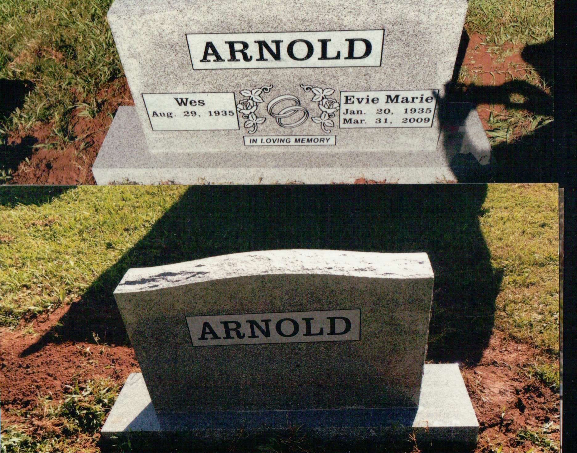 Two photos of a grey stone headstone marked 