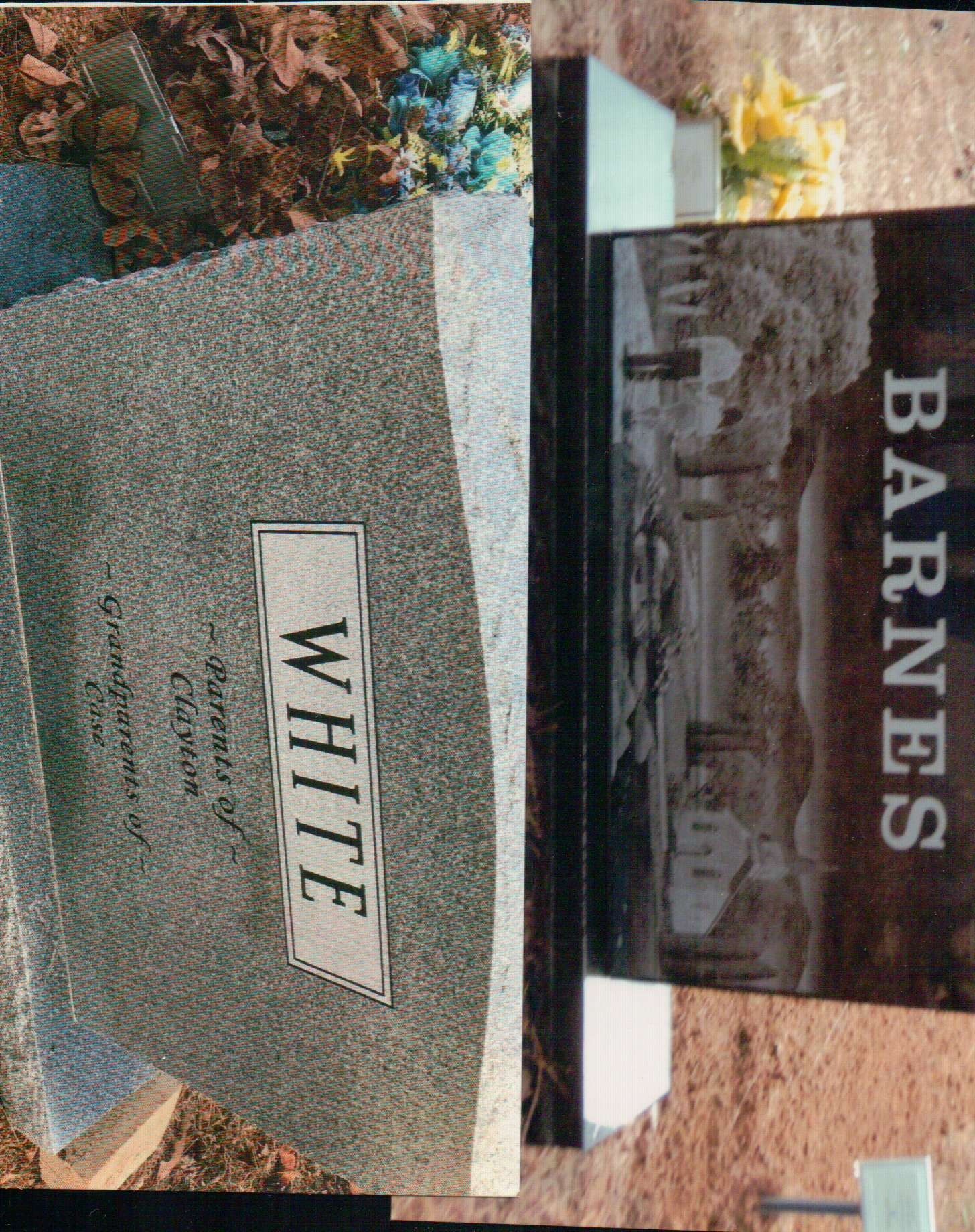 Two grave markers side-by-side: a gray granite stone labeled 