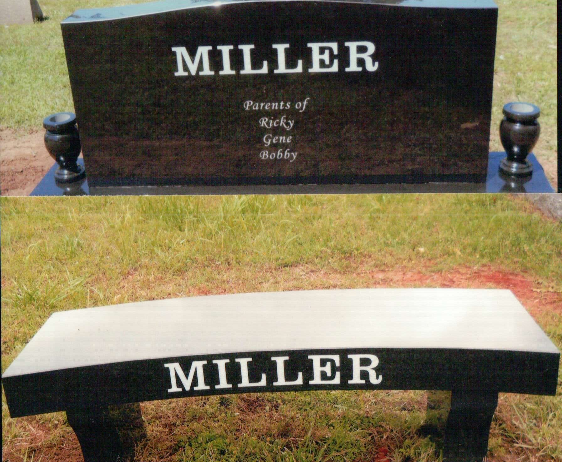 Two black granite monuments engraved with 