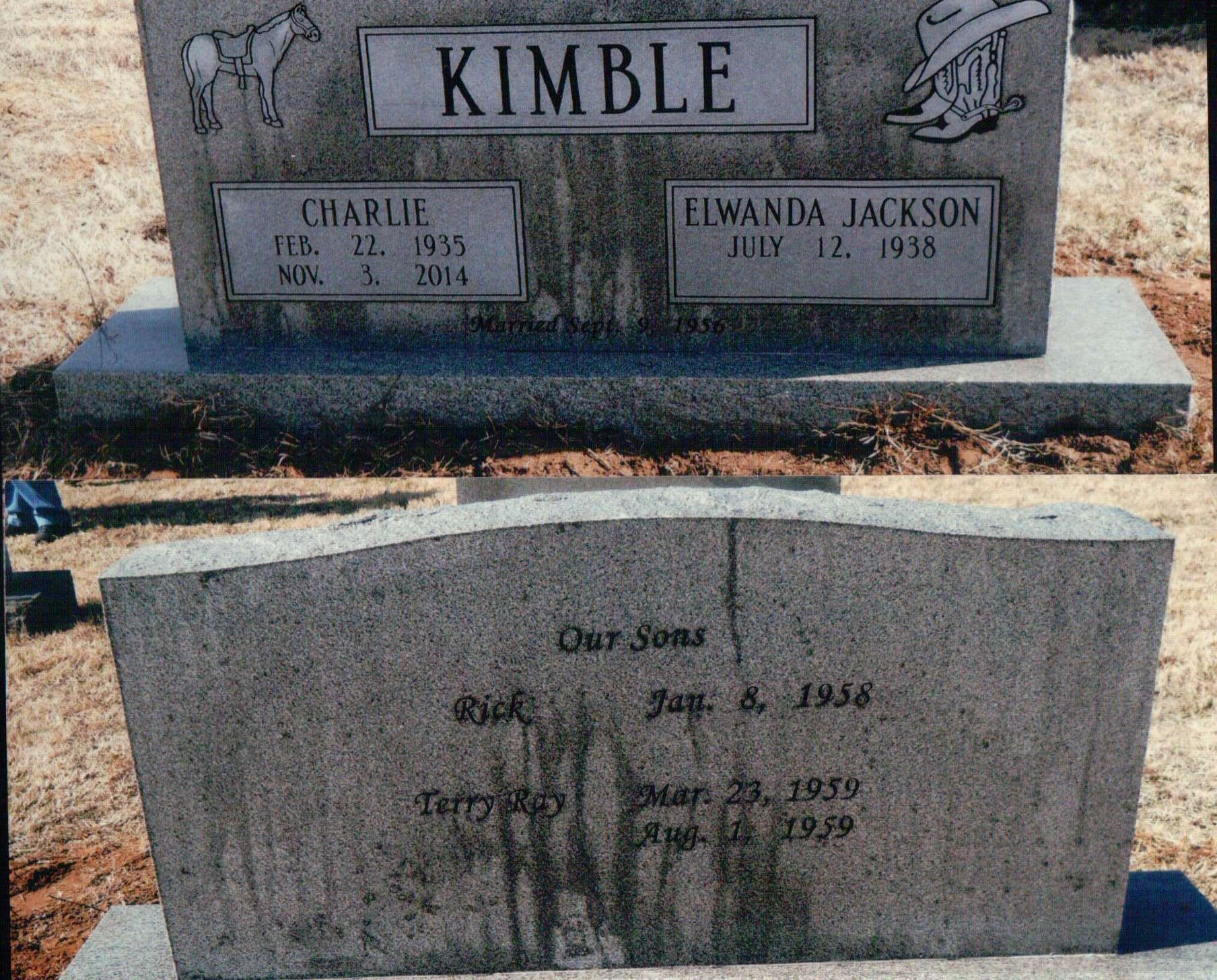 Two granite headstones in a cemetery; the top marker is engraved 