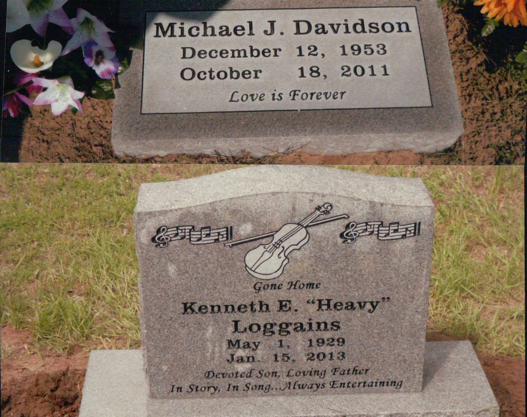Two granite gravestones: one for Michael J. Davidson (1953–2011) and one for Kenneth E. 