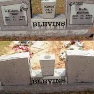 A Blevins headstone in a cemetery, featuring two separate markers for William A. 