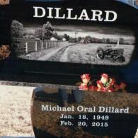 A black tombstone engraved with 