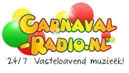 Een logo voor carnaval radio.nl met ballonnen op de achtergrond