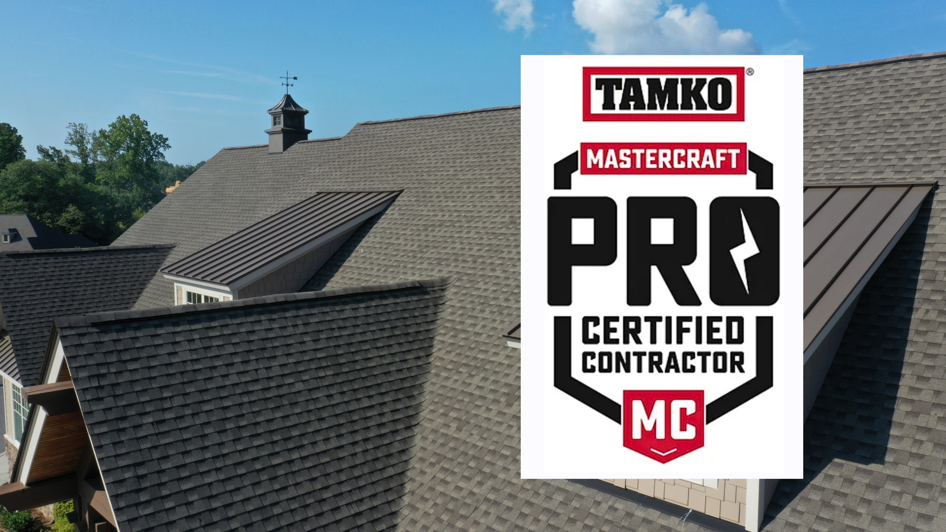 A tanko mastercraft pro certified contractor mc logo on a roof