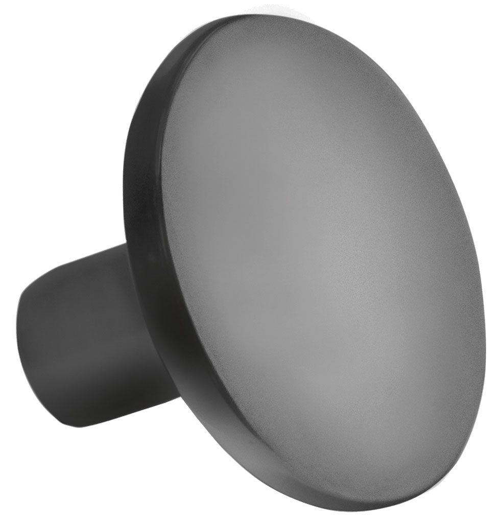 A black circle with a hole in the middle on a white background