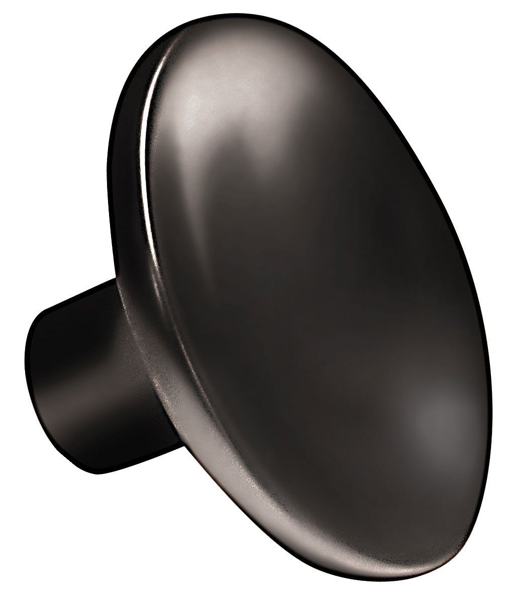 A close up of a black knob on a white background