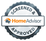 A screened and approved home advisor logo on a white background.
