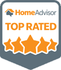 A home advisor top rated badge with four stars.