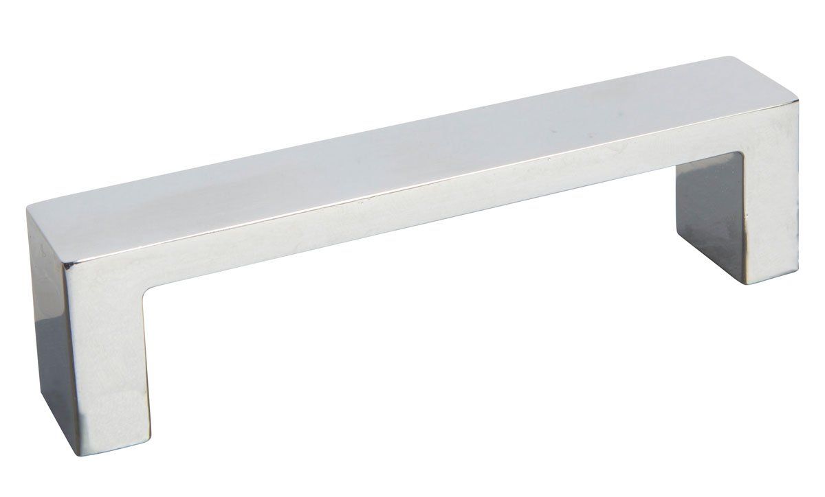 A white bench with a chrome handle on a white background.