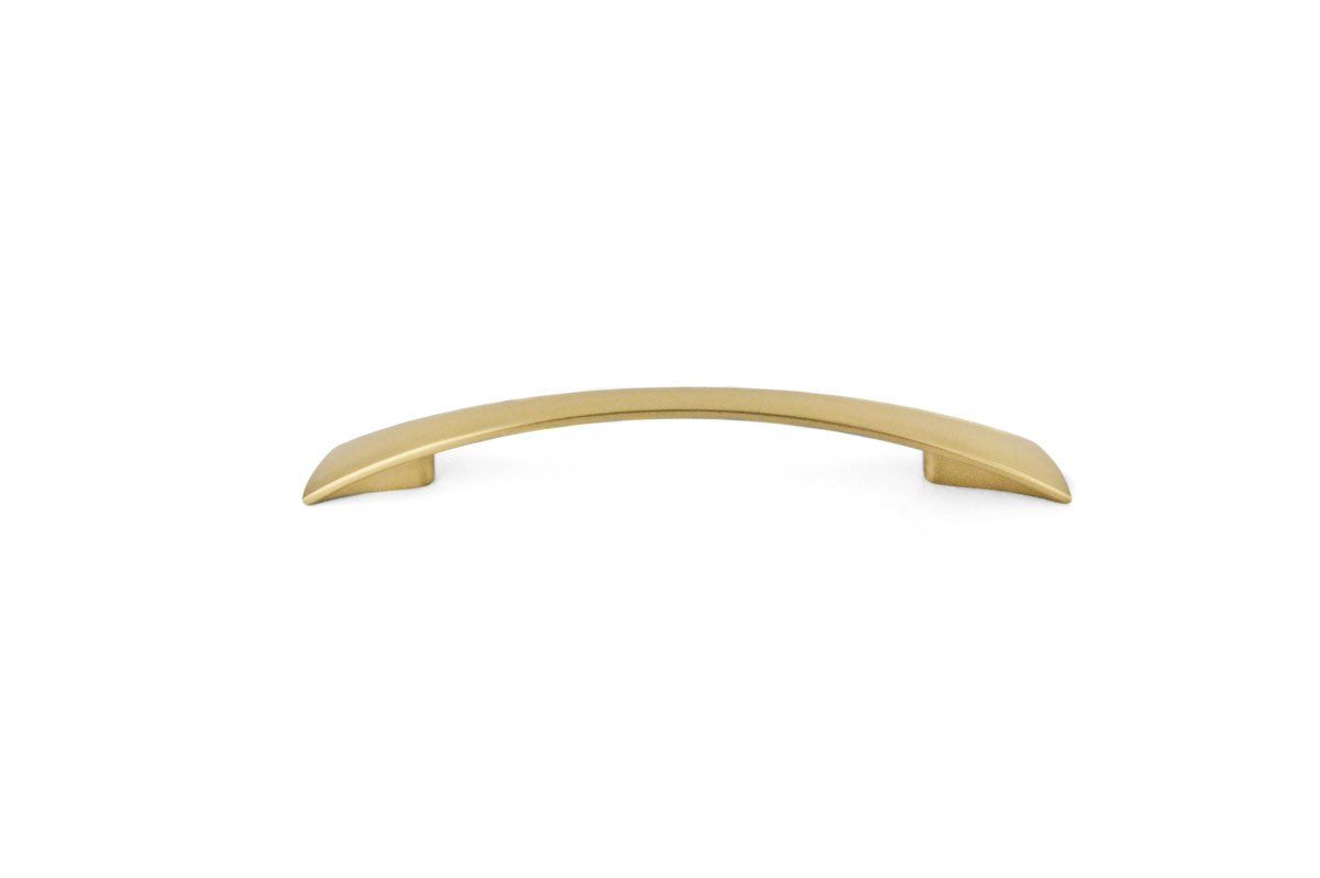 A brass cabinet handle on a white background.
