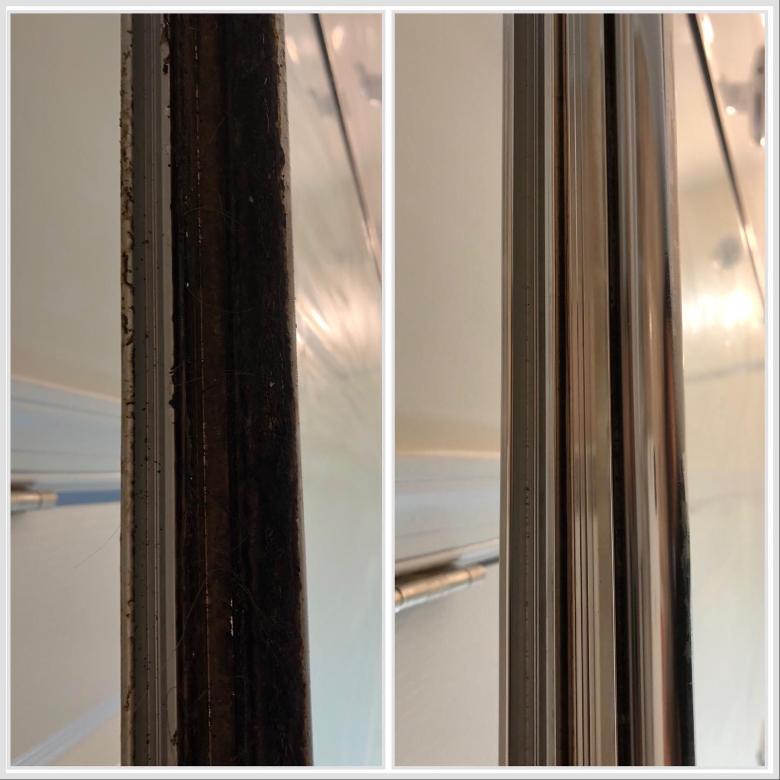 A before and after picture of a sliding glass door