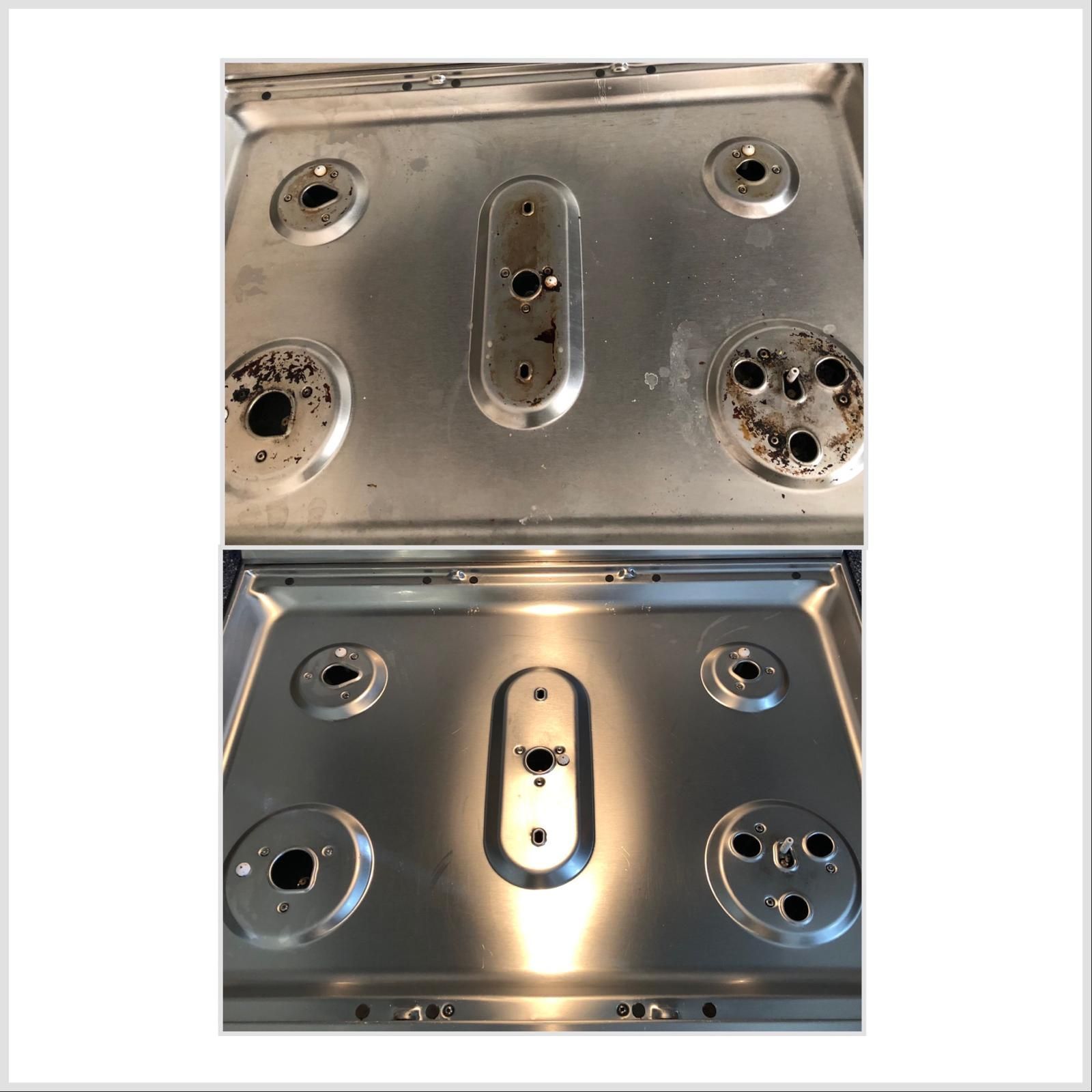 A before and after picture of a stove top oven.