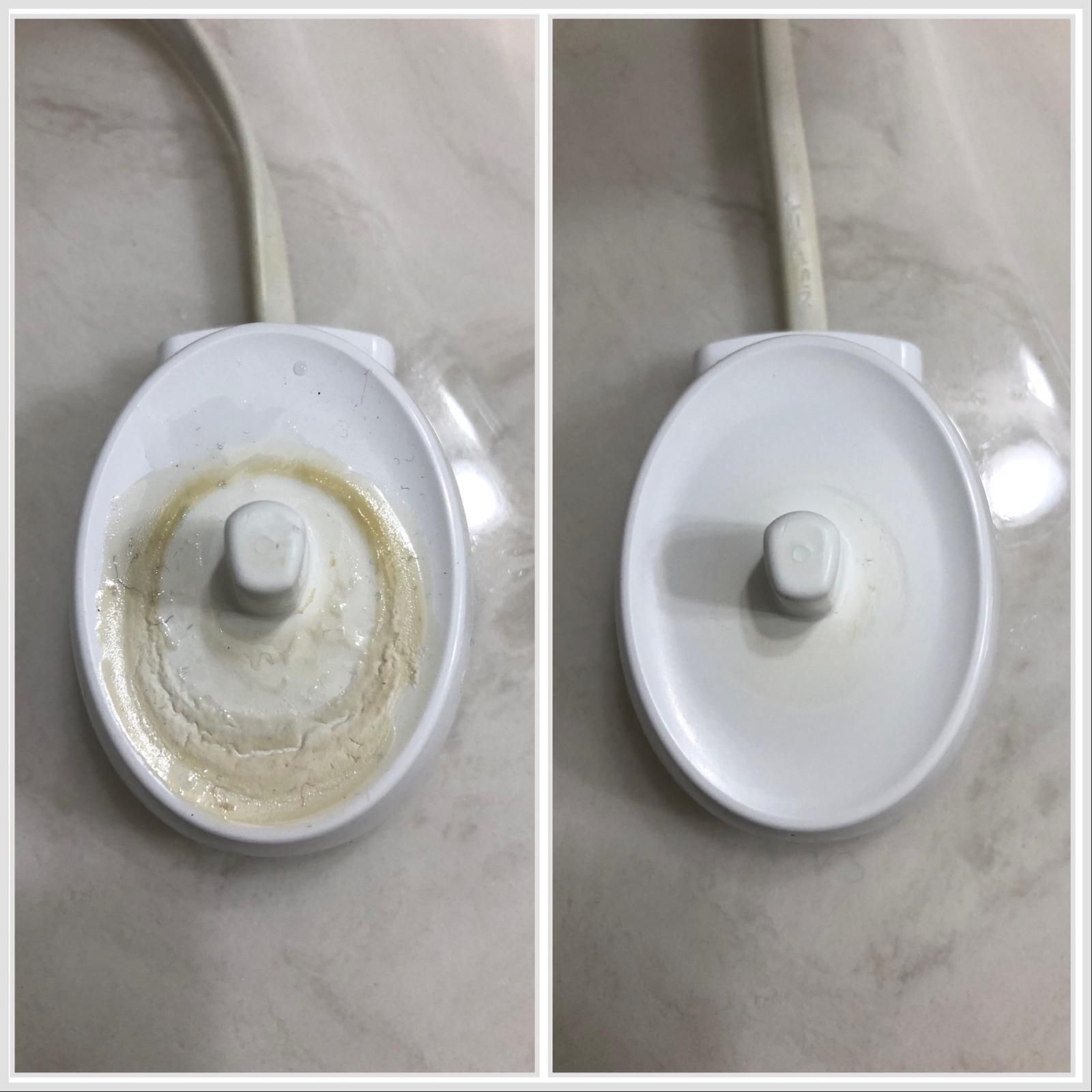 A before and after picture of an electric toothbrush charger.