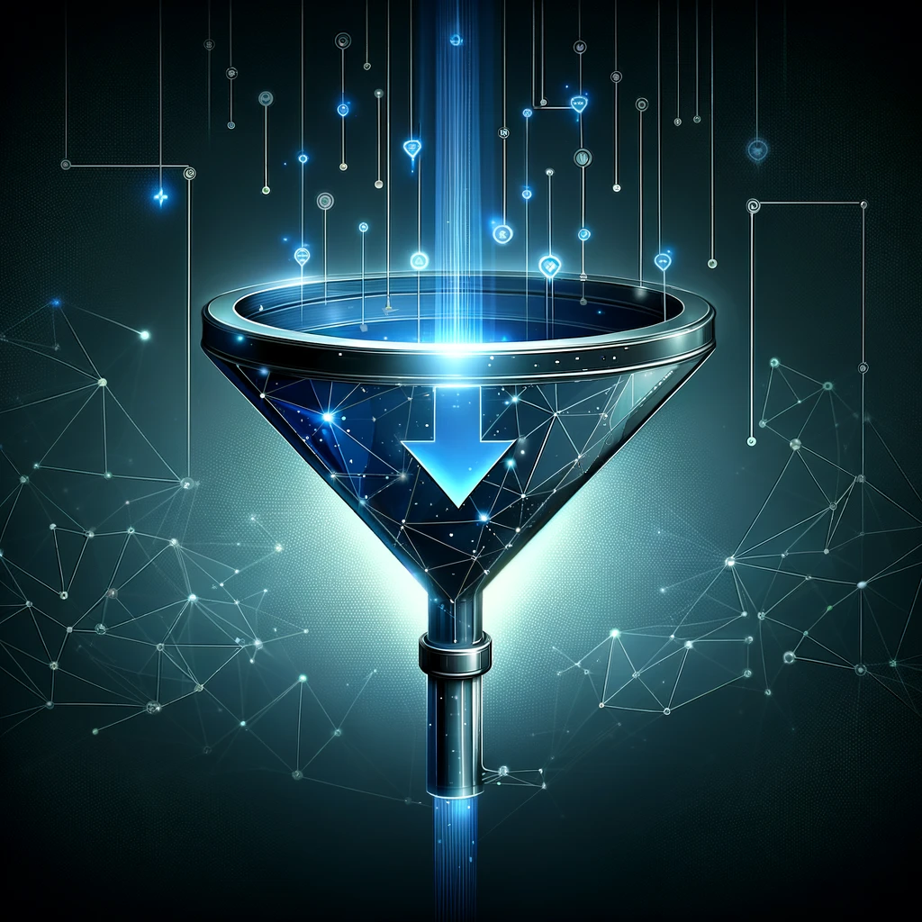 Generative AI rendition of funneling clients with AI online. 