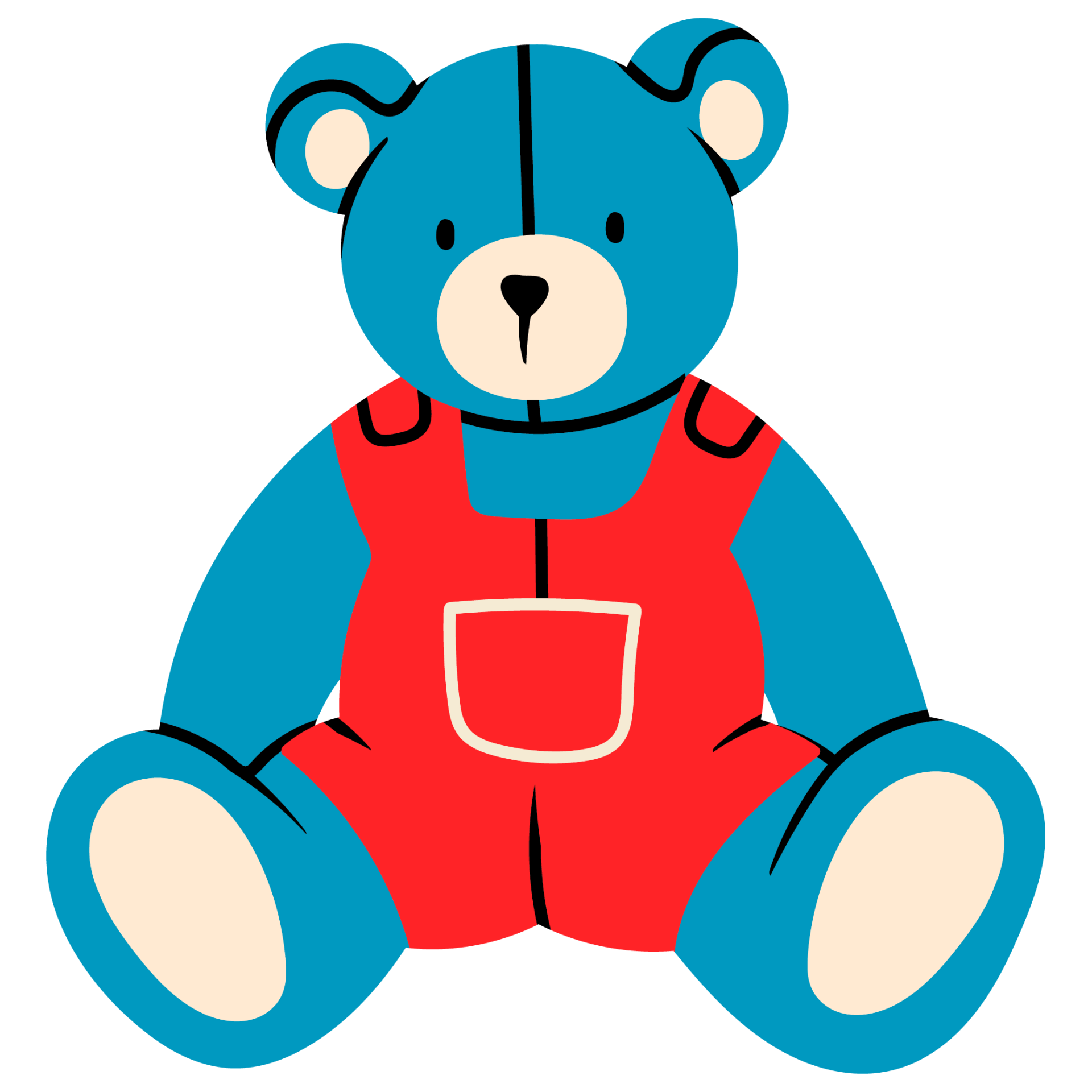 Blue Teddy Bear wearing a Red Jumper. Childhood, children games, preschool activities concept. Hand drawn Vector.