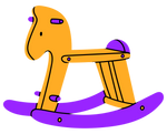 Yellow and Purple Rocking Horse. Childhood, children games, preschool activities concept. Hand drawn Vector.