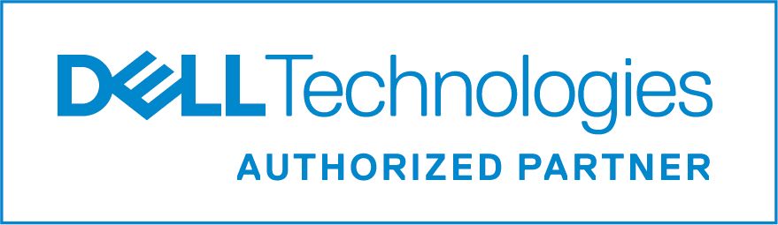 The dell technologies authorized partner logo is blue and white.