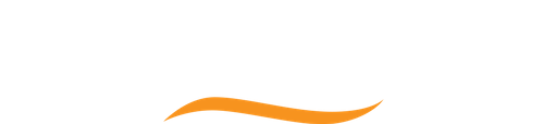 All white GriefSteps Logo with orange stylized line underneath the word.