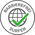 Ein barrierefreies Surfen-Logo mit einem grünen Häkchen und einem Globus.