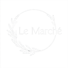 Logo for "Le March&eacute;": white text within a circle and decorative leaf accents.
