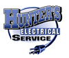 Hunter's Electrical Service logo with text and plug illustration in blue and white.