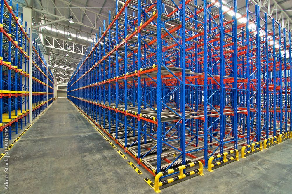 Yellow and gray industrial shelving system.