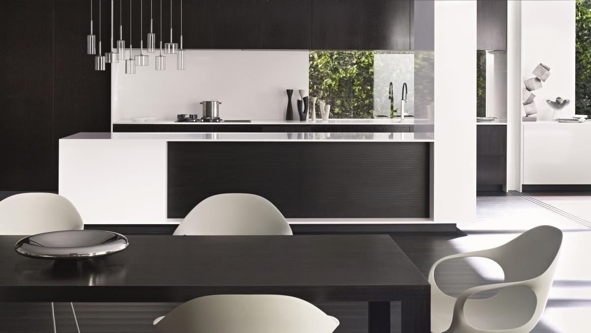 A Kitchen With a Black Table and White Chairs — Stone Effects In Forest Glen, QLD