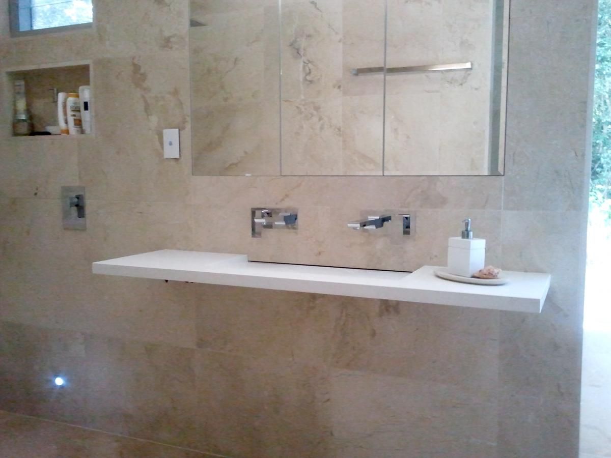 A Bathroom With Two Sinks and a Mirror — Stone Effects In Forest Glen, QLD