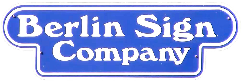 A blue sign that says berlin sign company on it