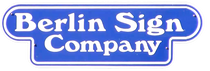 A blue sign that says berlin sign company on it