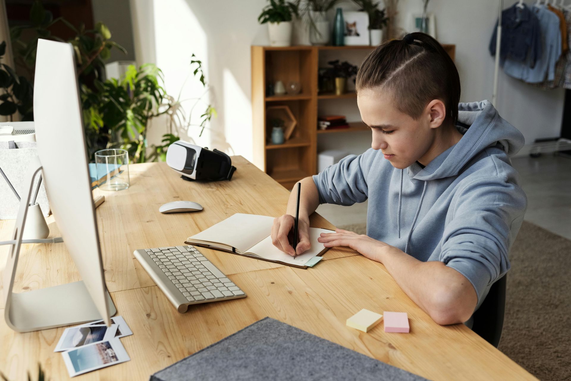 Young boy studying