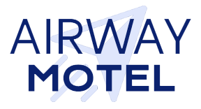 Blue sign with white text reading “AIRWAY MOTEL”