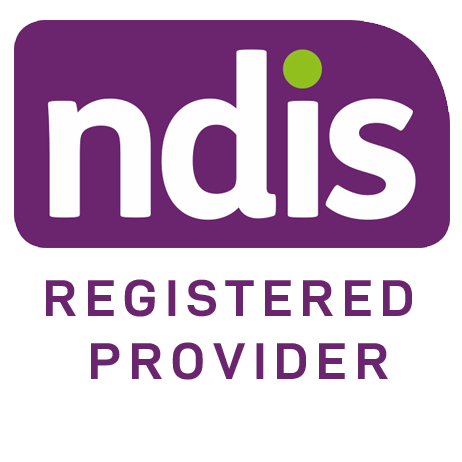 a purple and white logo for an NDIS registered provider .