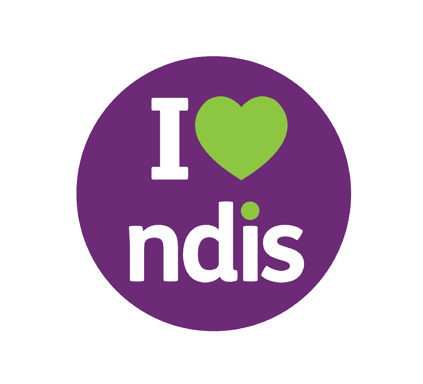a purple circle with the words i love ndis on it