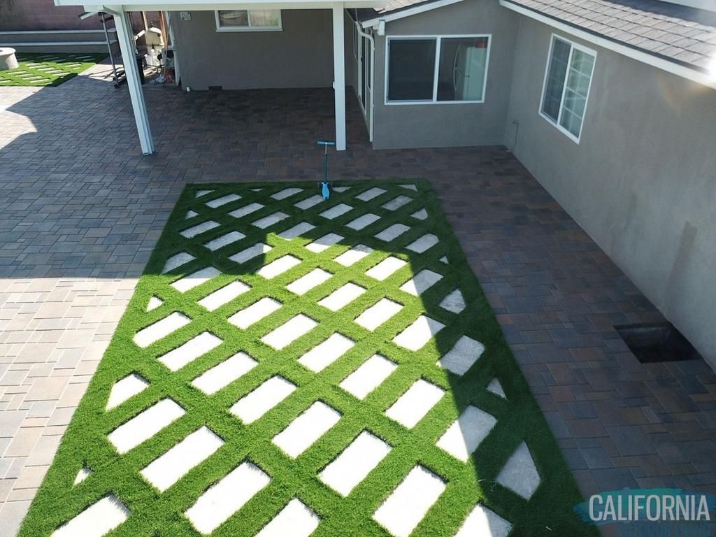 An aerial view of a backyard in california