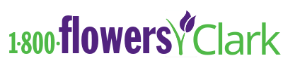 The logo for flowers clark is purple and green