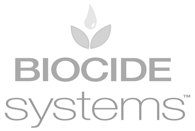 A logo for biocides systems with a drop of water and leaves.