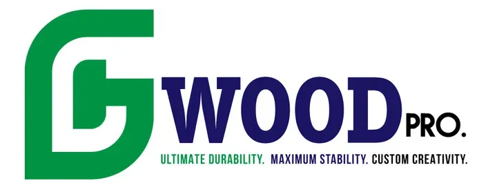 A green and blue logo for gwood pro