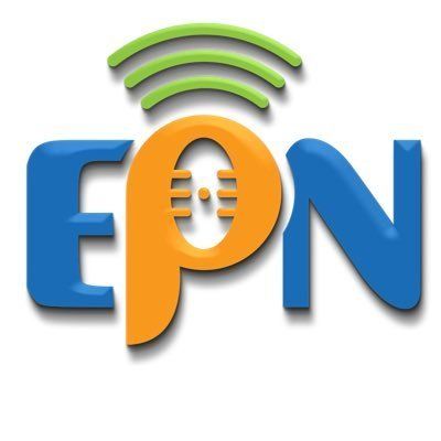 A blue and orange epn logo on a white background