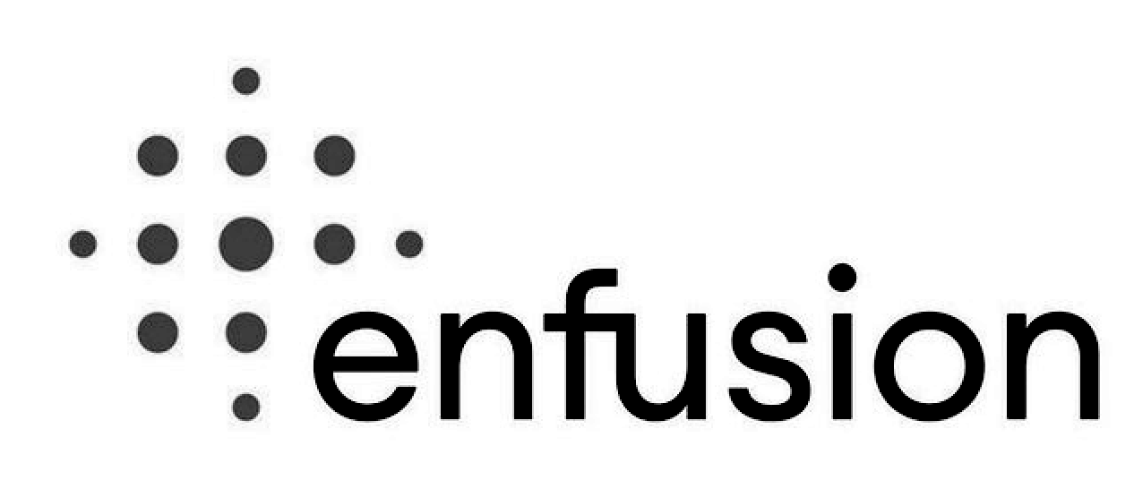 A black and white logo for a company called enfusion