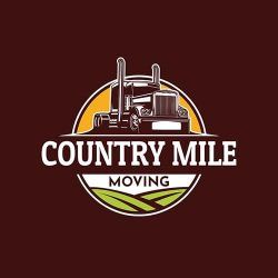 The logo for country mile moving shows a semi truck in a circle with a field in the background.
