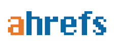 A blue and orange logo for ahrefs on a white background