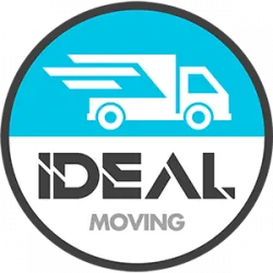 A logo for ideal moving with a truck on it