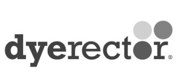 A black and white logo for the company dyerector