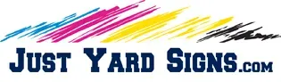A logo for a company called just yard signs.